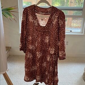 Knox Rose Brown and Cream Floral Long Sleeve Dress